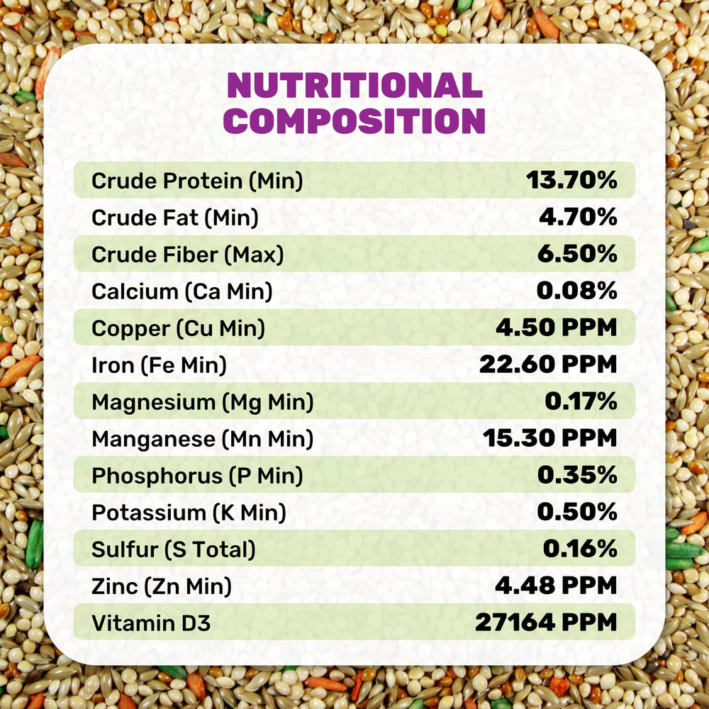 LEACH Parakeet Food Plus whole-egg nutrition closeup indicating protein richness.