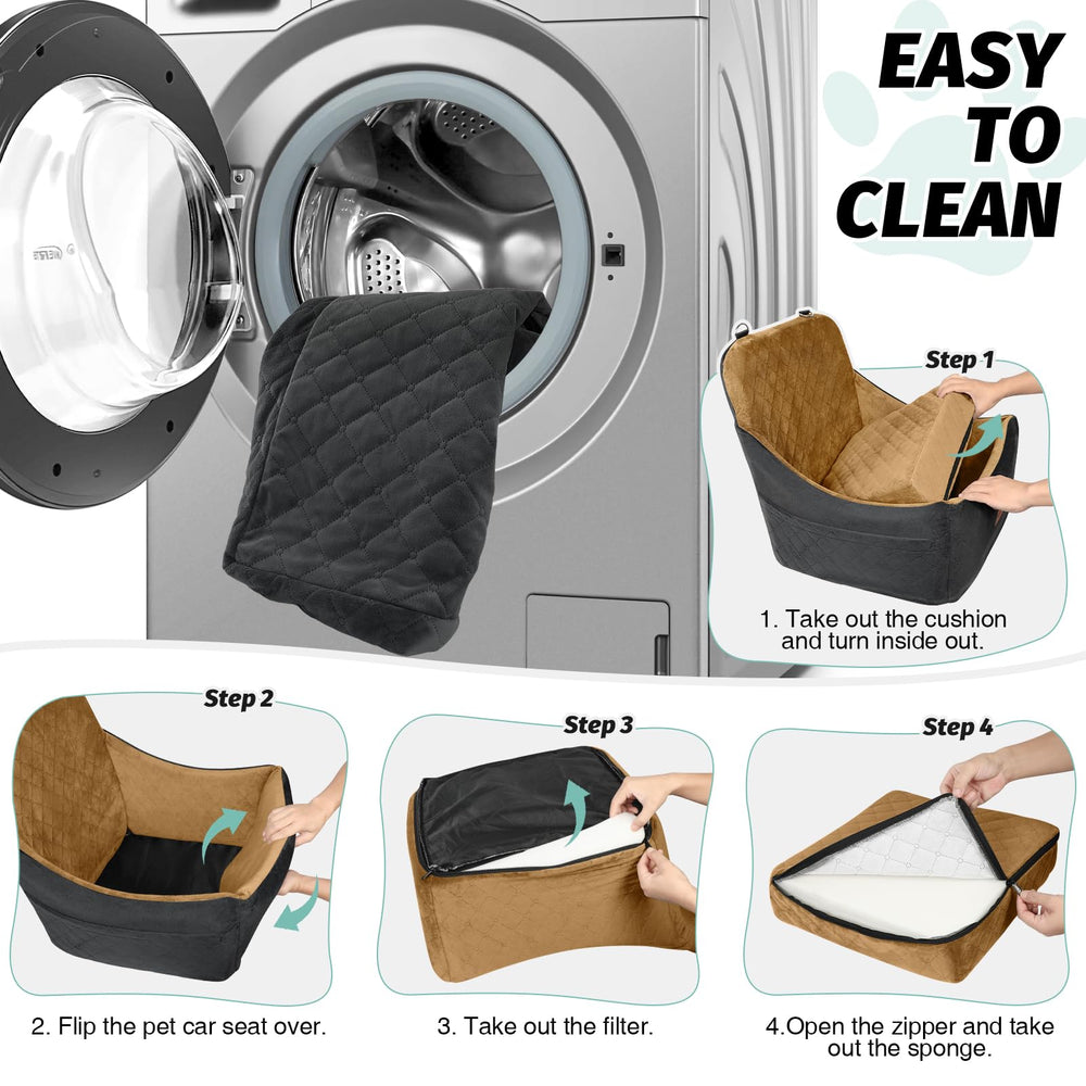 Lealchum Dog Booster Seat anti-slip base photo shows stable placement on car floor.