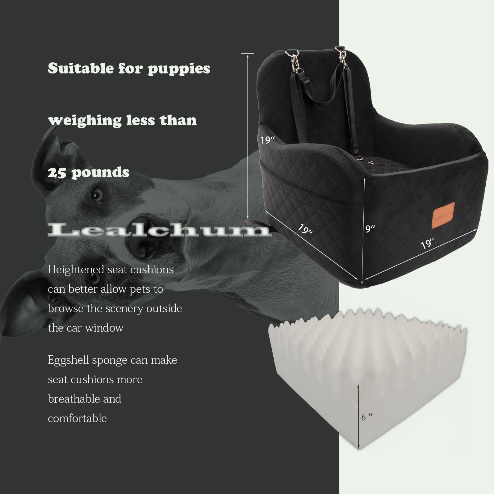 Lealchum booster seat in back seat showing elevated perch and safety strap