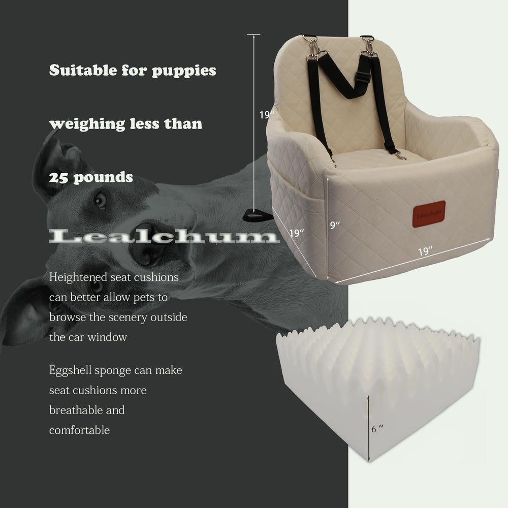 Lealchum dog booster seat beige side view showing harness channel and stability