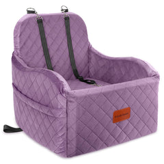 Lealchum dog booster seat in purple supports safe, comfortable car travel for small to medium dogs.