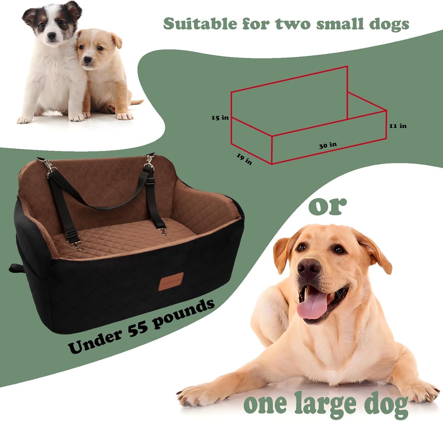Lealchum dog car seat bottom non-slip fabric enhances stability during road trips.