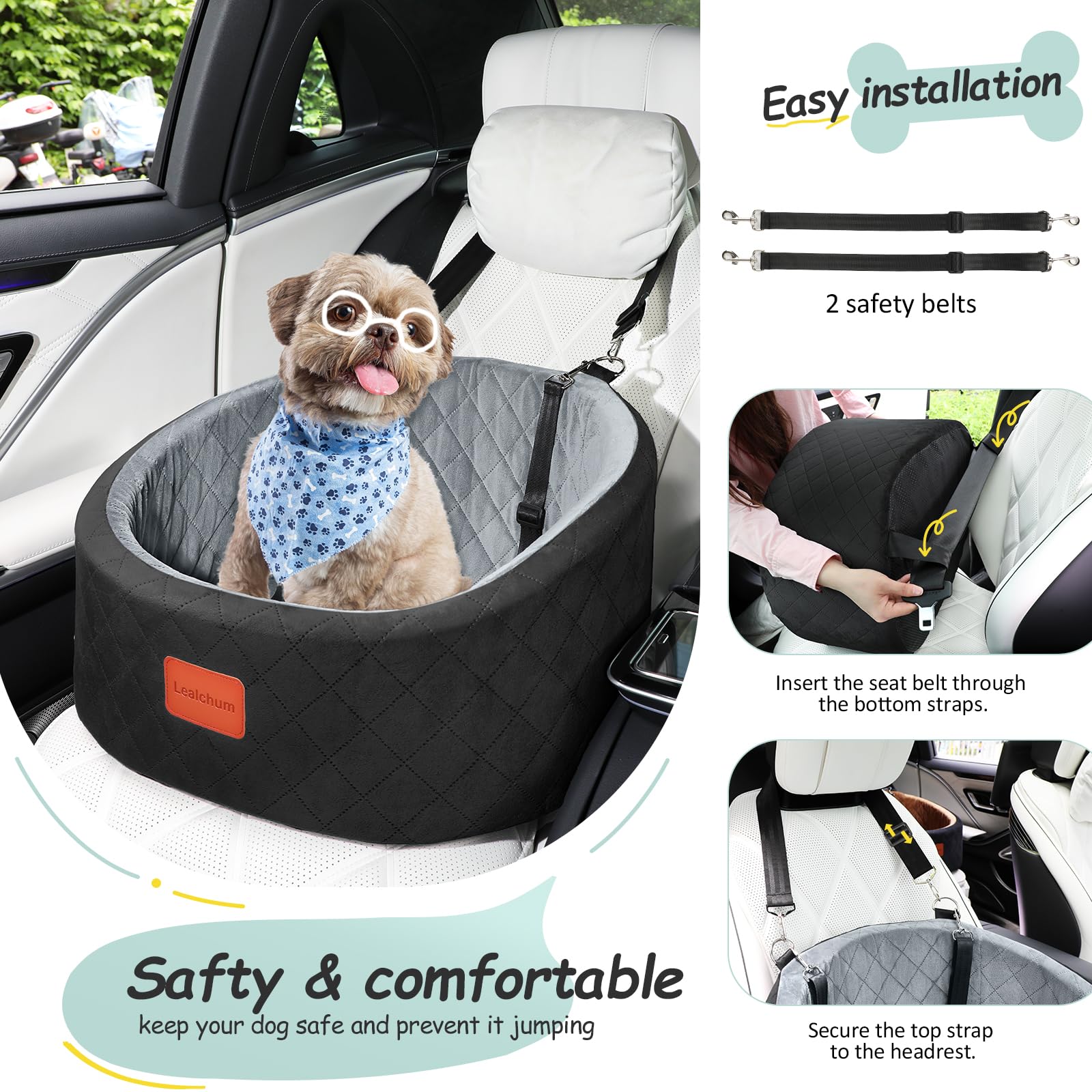 Detachable washable cover on Lealchum dog car seat for easy cleaning