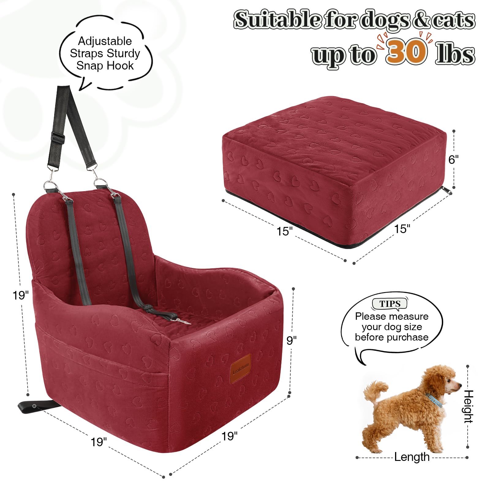 Lealchum dog car seat red side view showing stability and comfort on long rides