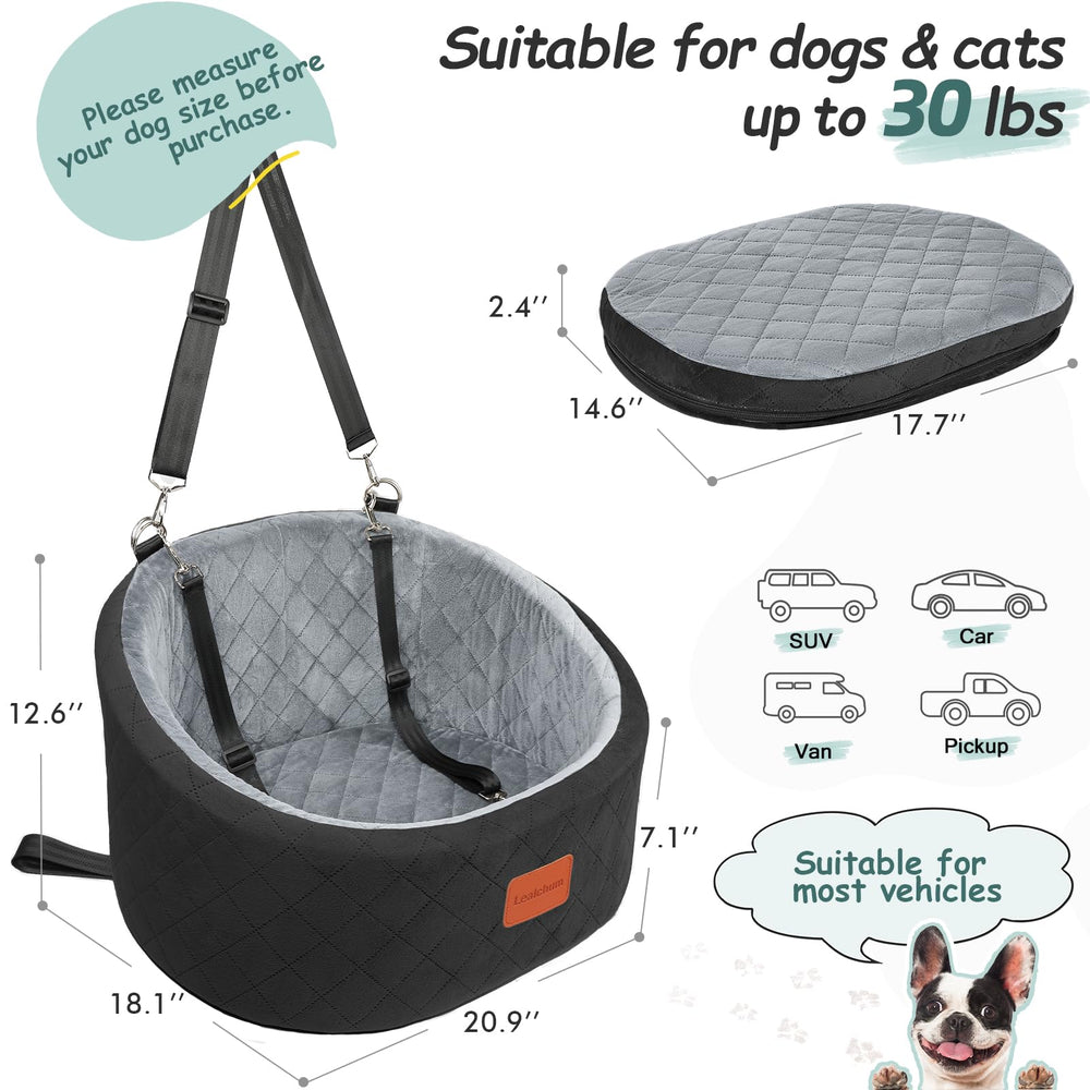 Lealchum car seat strap and leash detail for secure small dogs