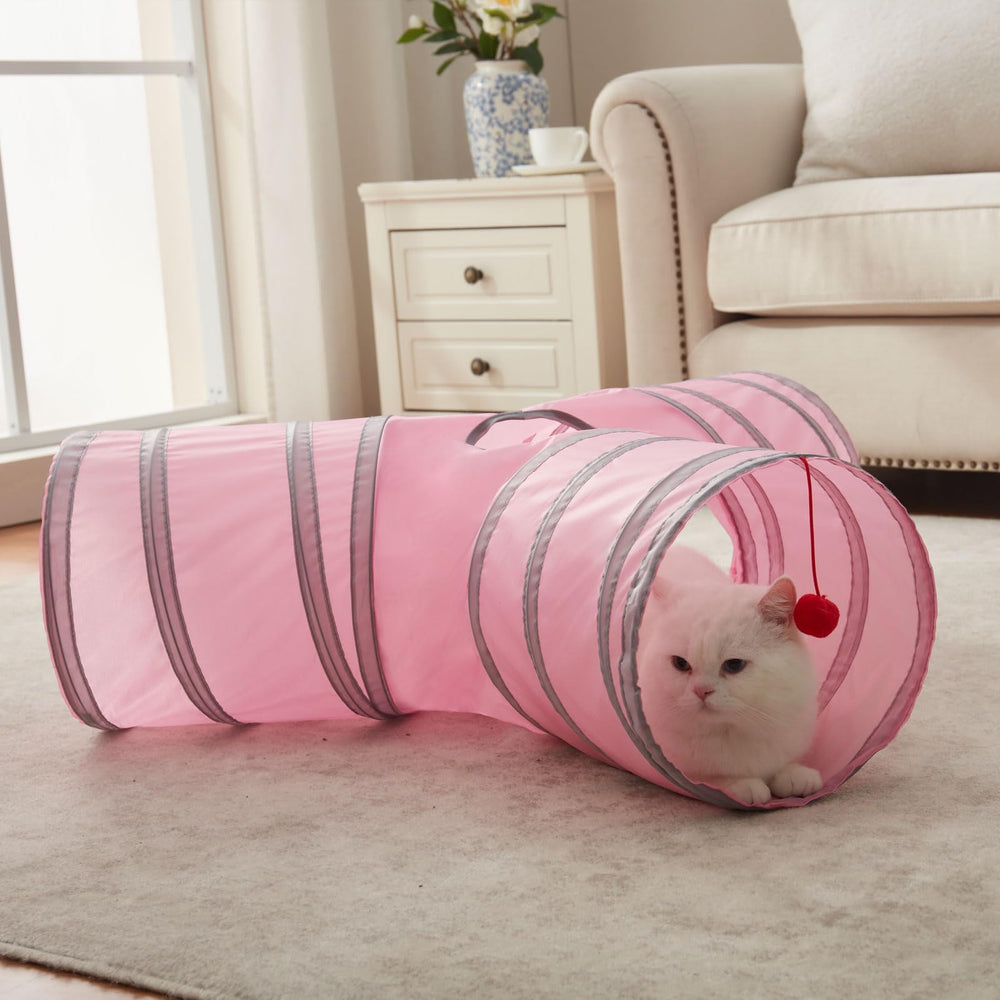 LeamStyle Home cat tunnel folded for easy storage and travel.