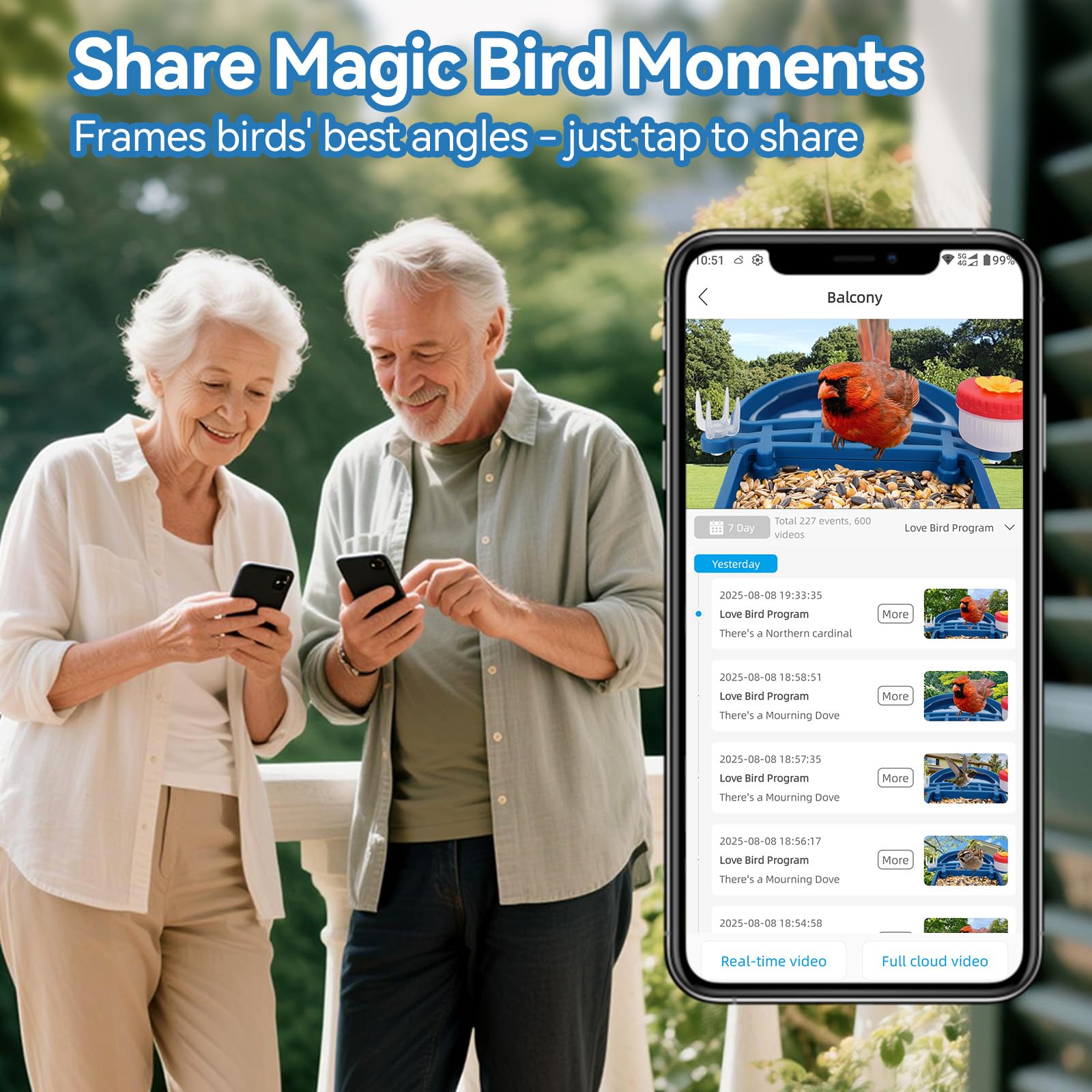 Leapbird bird feeder 2.5K HD video view delivers sharp feather detail up close.