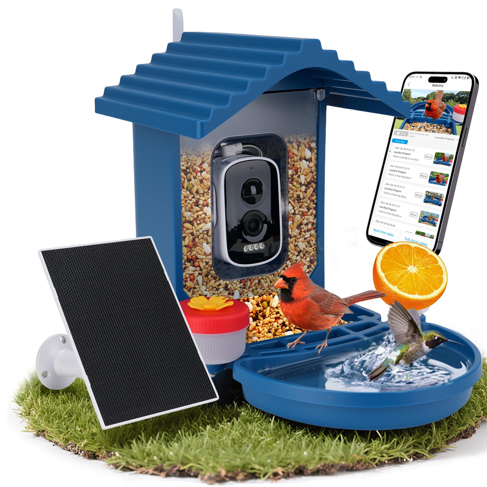 Leapbird bird feeder solar panel close-up highlights reliable power for day and night viewing.
