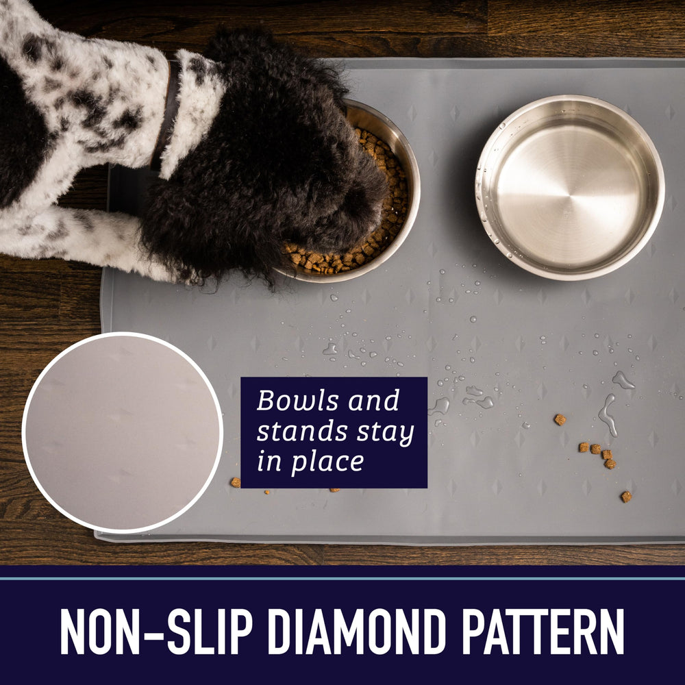 Leash Boss dishwasher-safe silicone mat cleans quickly after feeding.
