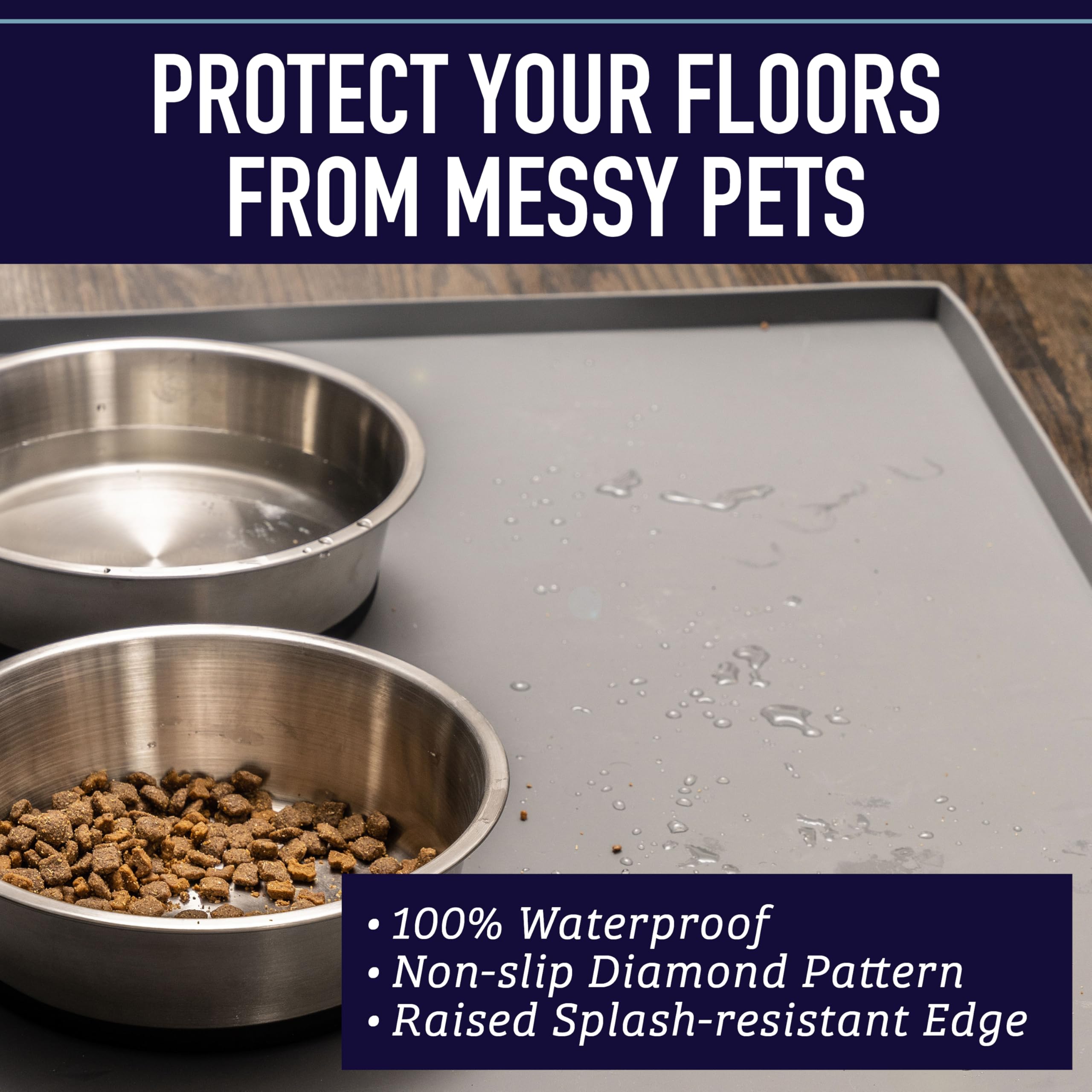 Leash Boss non-slip diamond surface keeps bowls steady for calm eating.