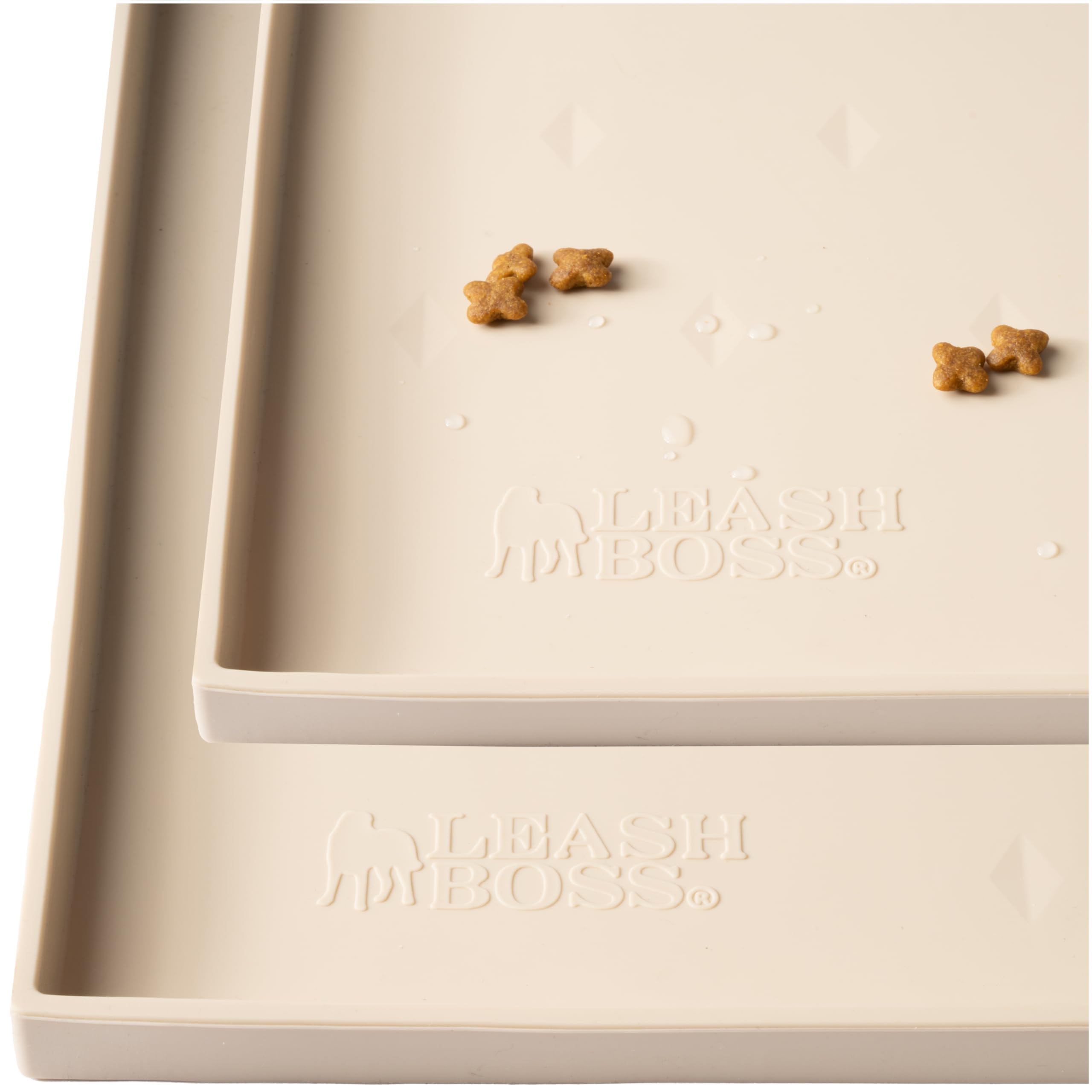 Leash Boss dog food mat small beige protects floors during meals by catching spills