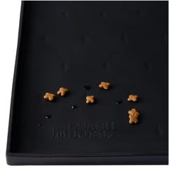 Leash Boss food mat waterproof dishwasher-safe protects floors from spills.