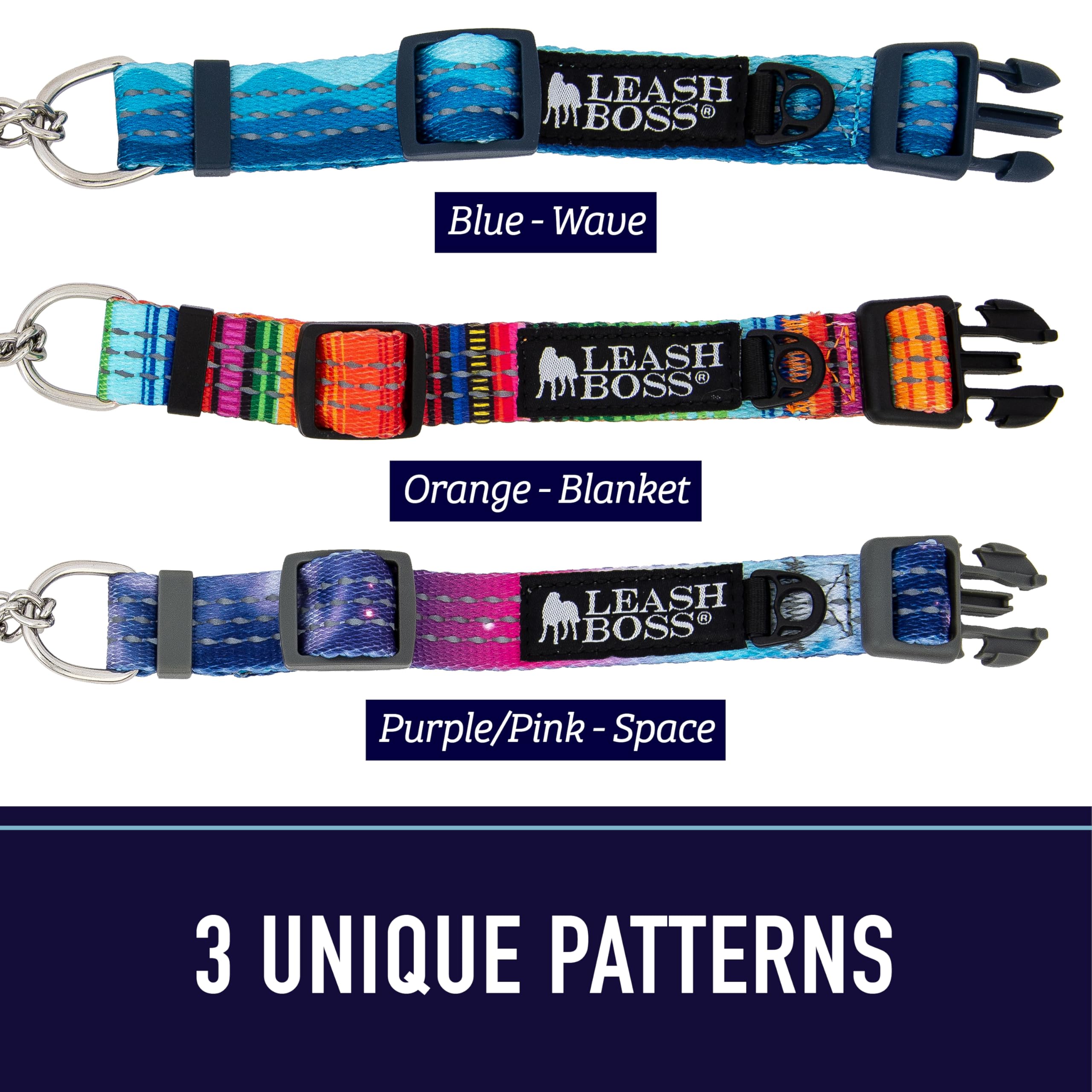 Leash Boss color-pattern collars let your dog express style