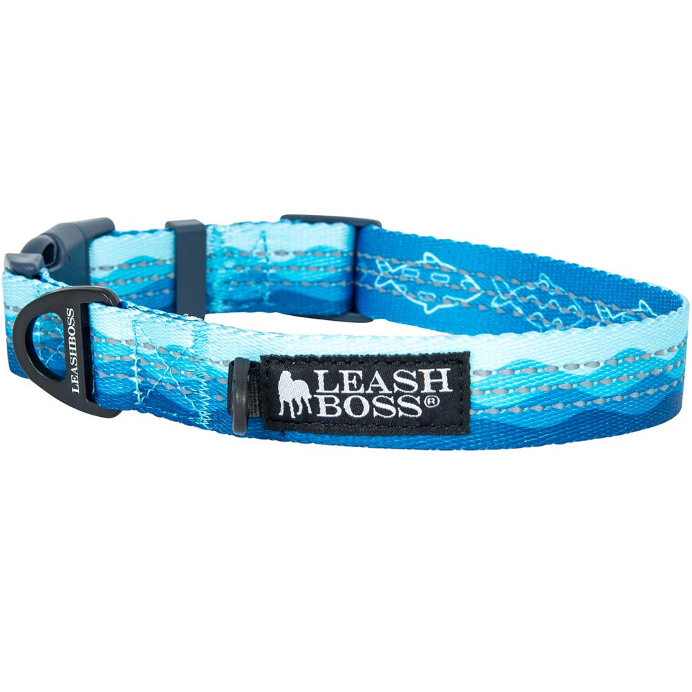 Leash Boss wave pattern collar glows at night for safer walks
