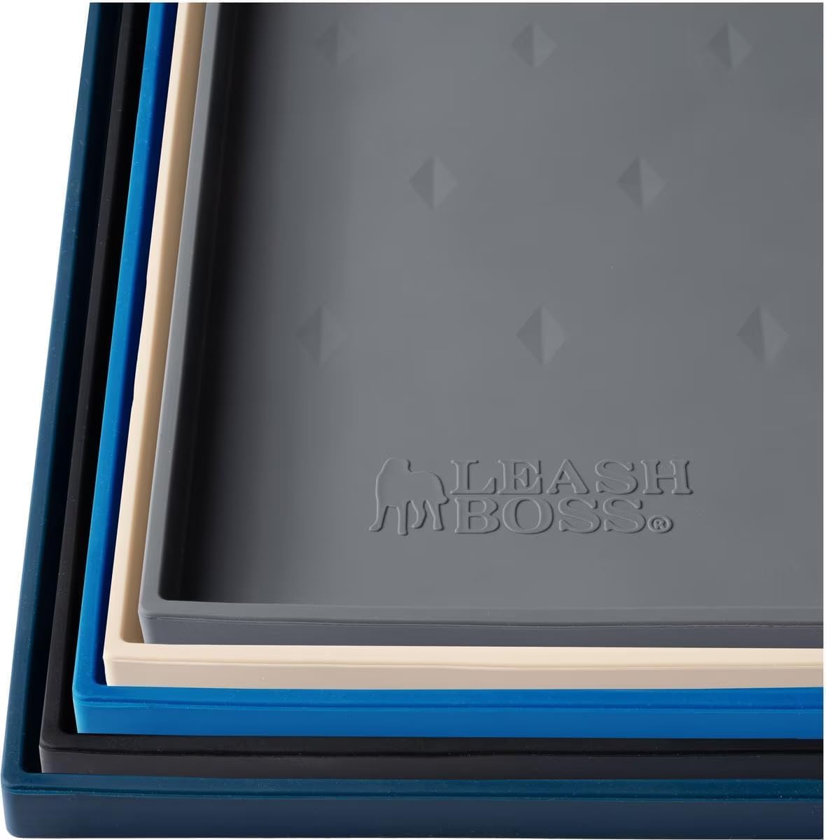 Leash Boss waterproof raised-edge dog tray prevents spills during meals