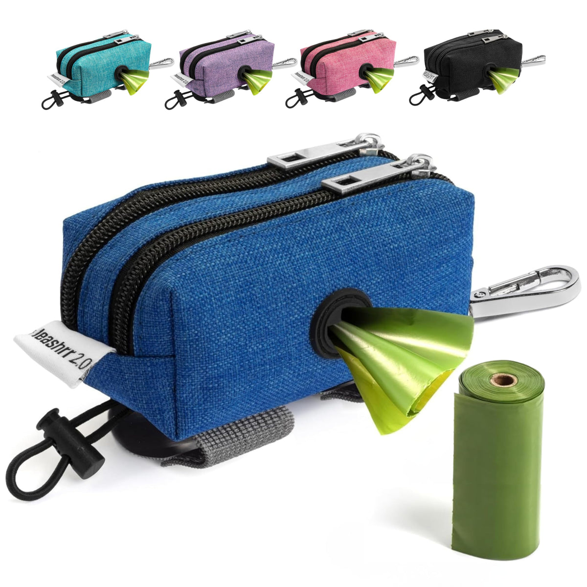 Leashrr 2.0 poop bag holder on a leash provides quick bag access during walks.