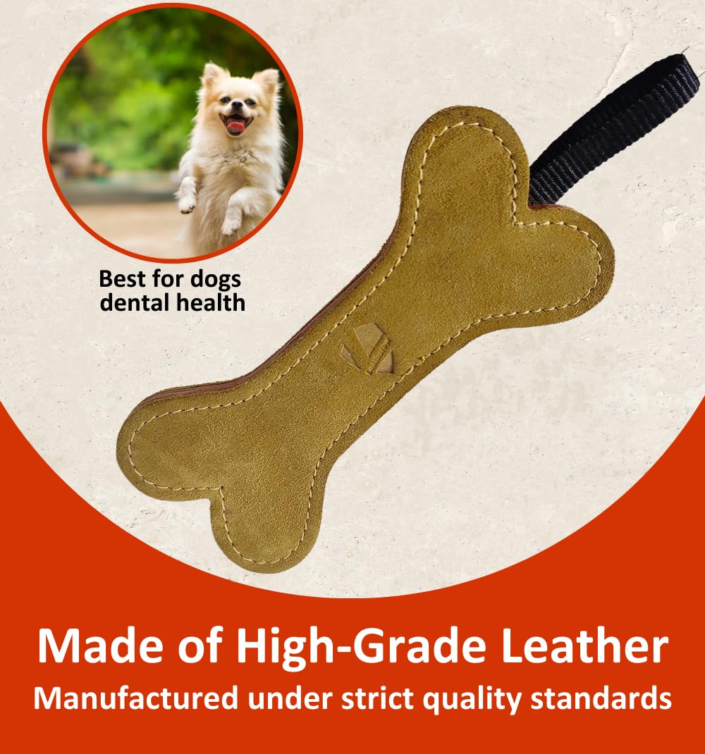 Leatherow Thick Leather Dog Chew dental-action shot; supports active chewing sessions.
