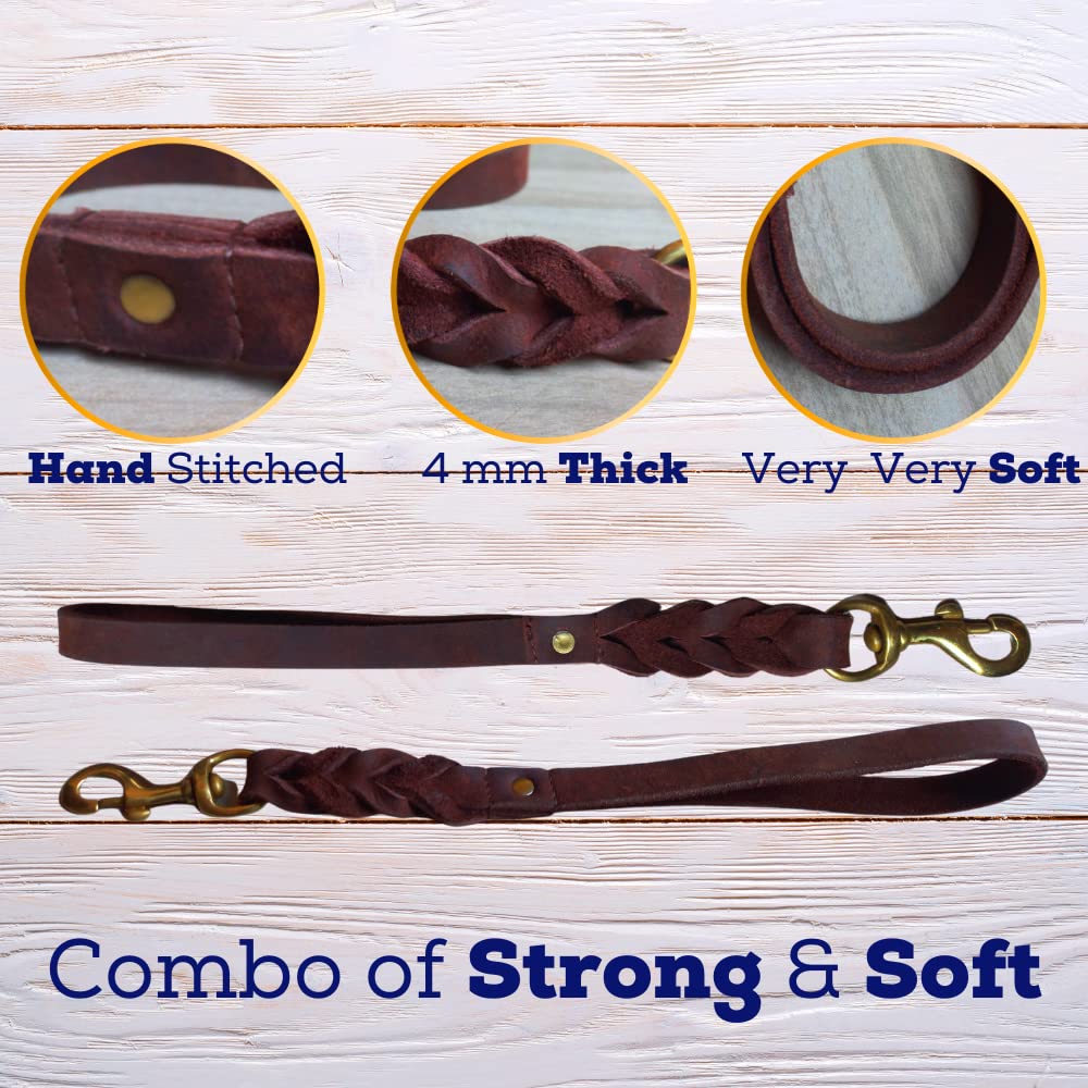 Leatherow leash full-grain leather finish demonstrates luxury feel and lasting strength.