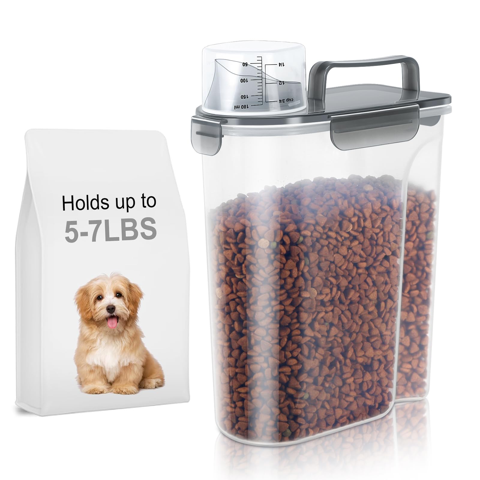 LEAWALK 5L dog and cat food container with clear body for quick content checks.