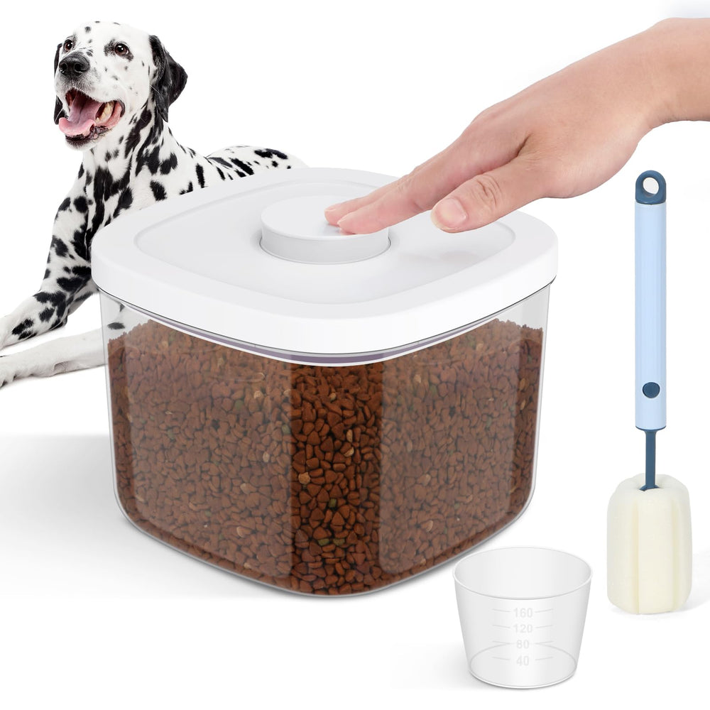 LEAWALK airtight pet food container barrel view showing clear contents for quick meal prep