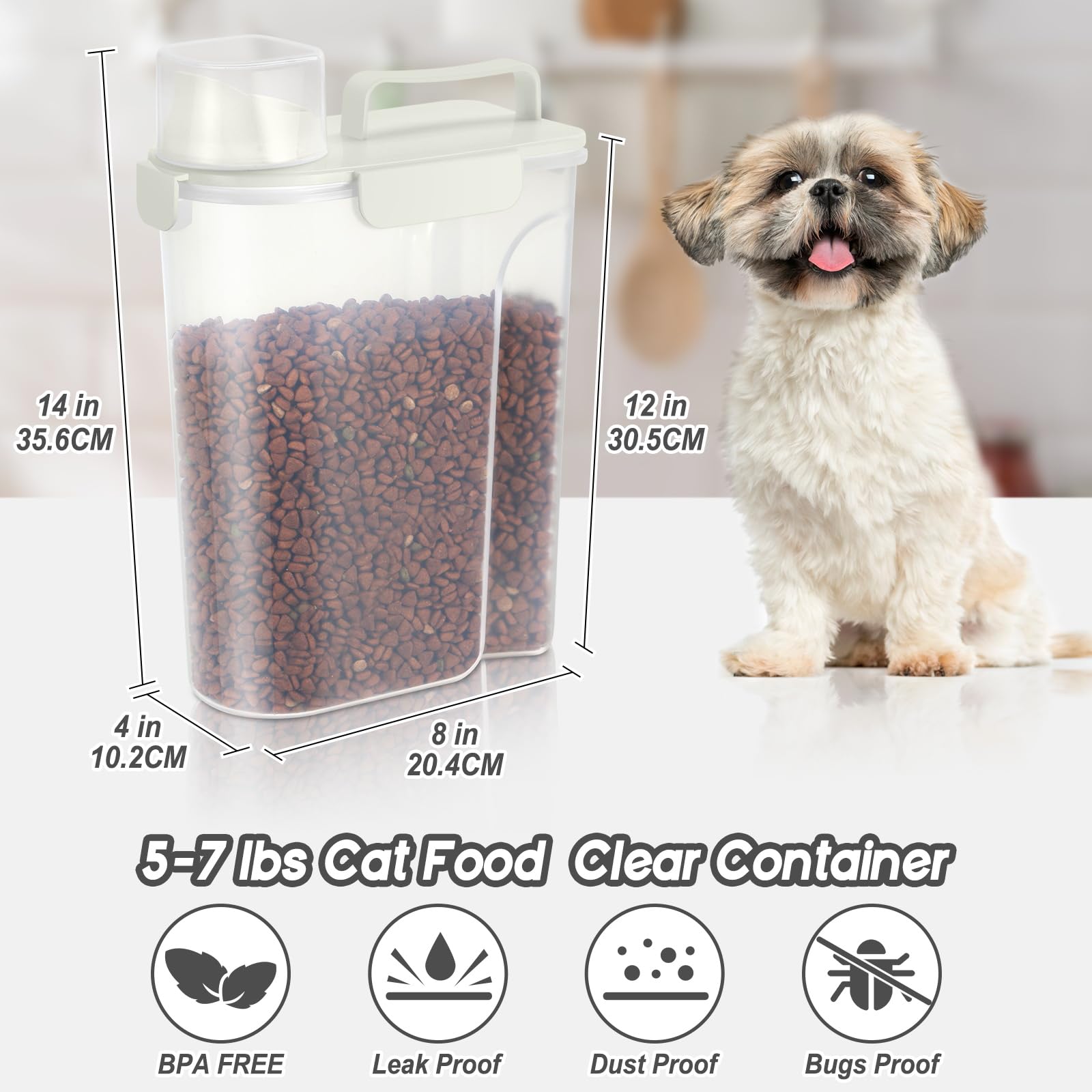 LEAWALK airtight dispenser with silicone gaskets keeps pet food fresh in a compact container.