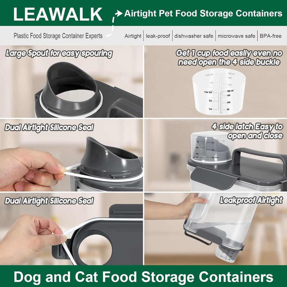 LEAWALK airtight seal snaps protect kibble from moisture, dust, and pests.