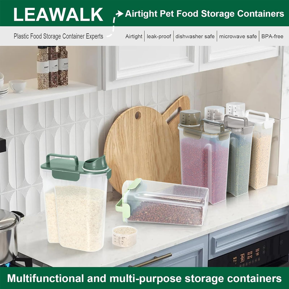 LEAWALK dark green storage bin fits cat and dog food at home.