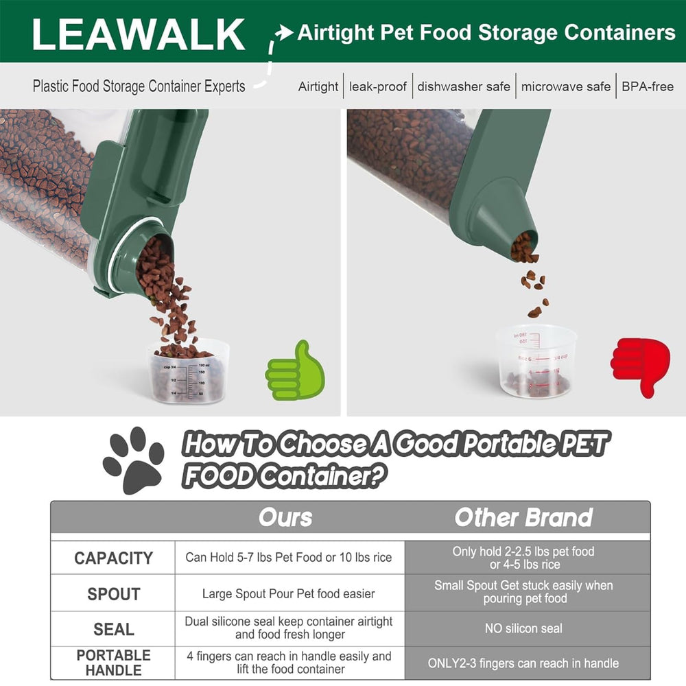 LEAWALK measuring cup included for quick, precise portions of pet food.