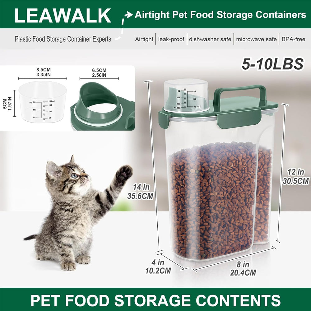 LEAWALK portable pet food bin with cup supports on-the-go serving.
