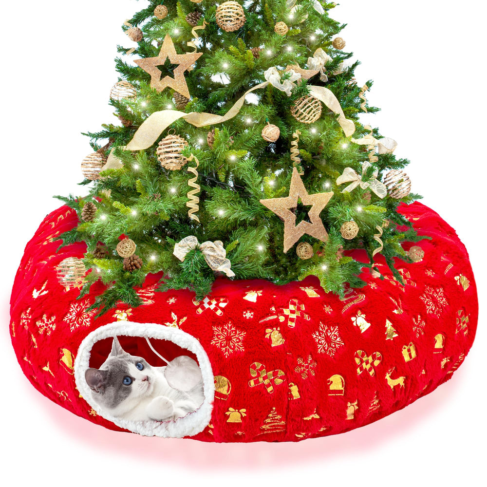 LECHONG Christmas cat tunnel under tree provides warm, cozy space for playful cats