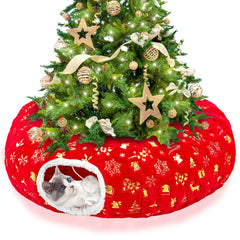LECHONG Christmas cat tunnel under tree provides warm, cozy space for playful cats