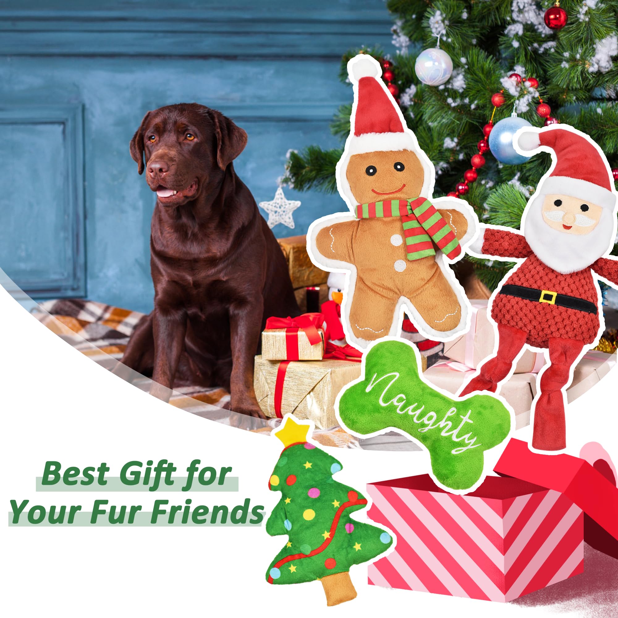 LECHONG gift-set packaging shot, showcases a complete Christmas dog toy bundle