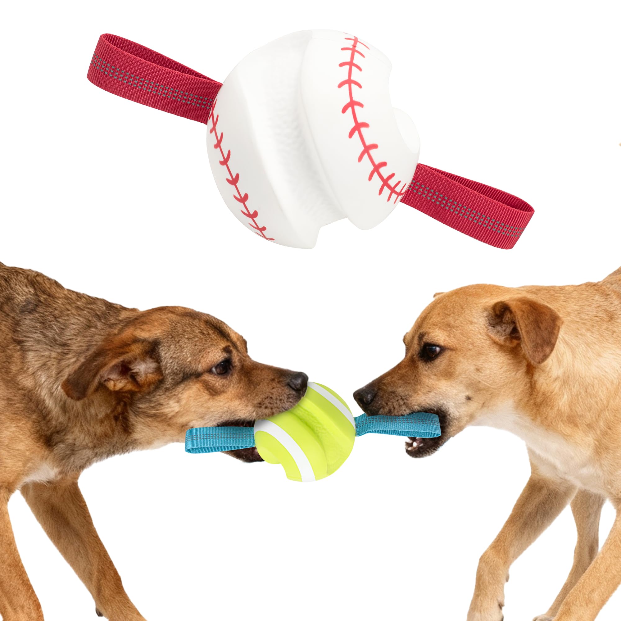 LECHONG dog balls with straps for tugging—interactive play and bonding.
