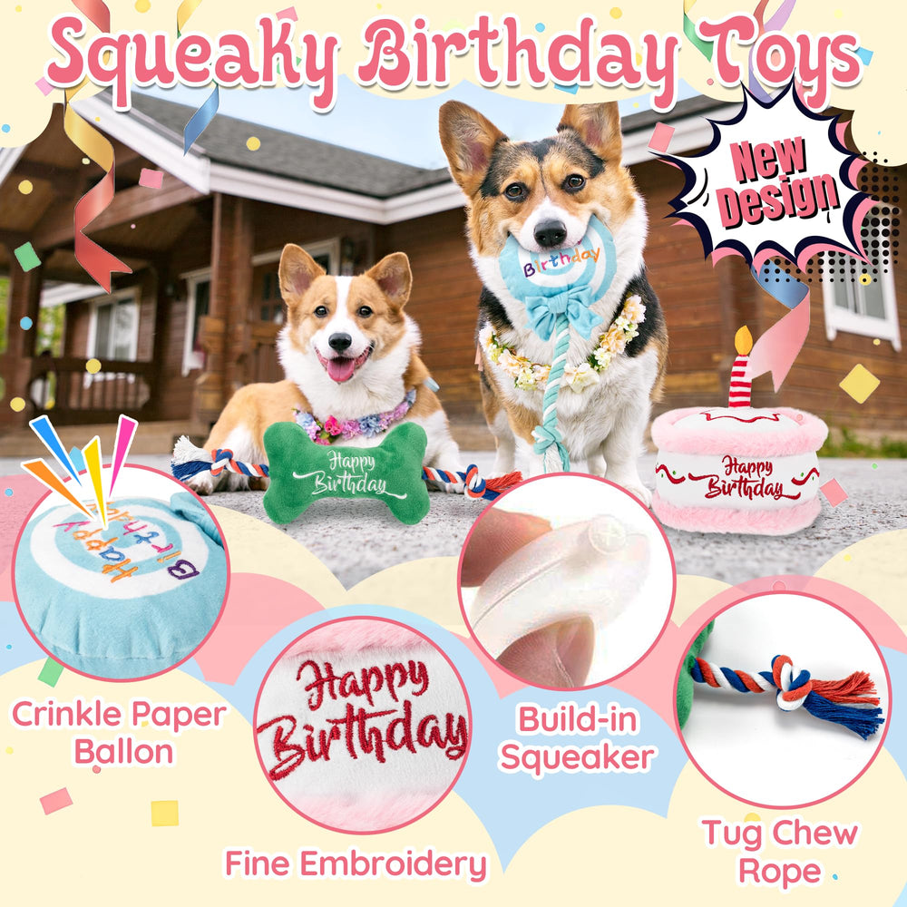 LECHONG dog birthday kit plush bone toy offers soft teething fun