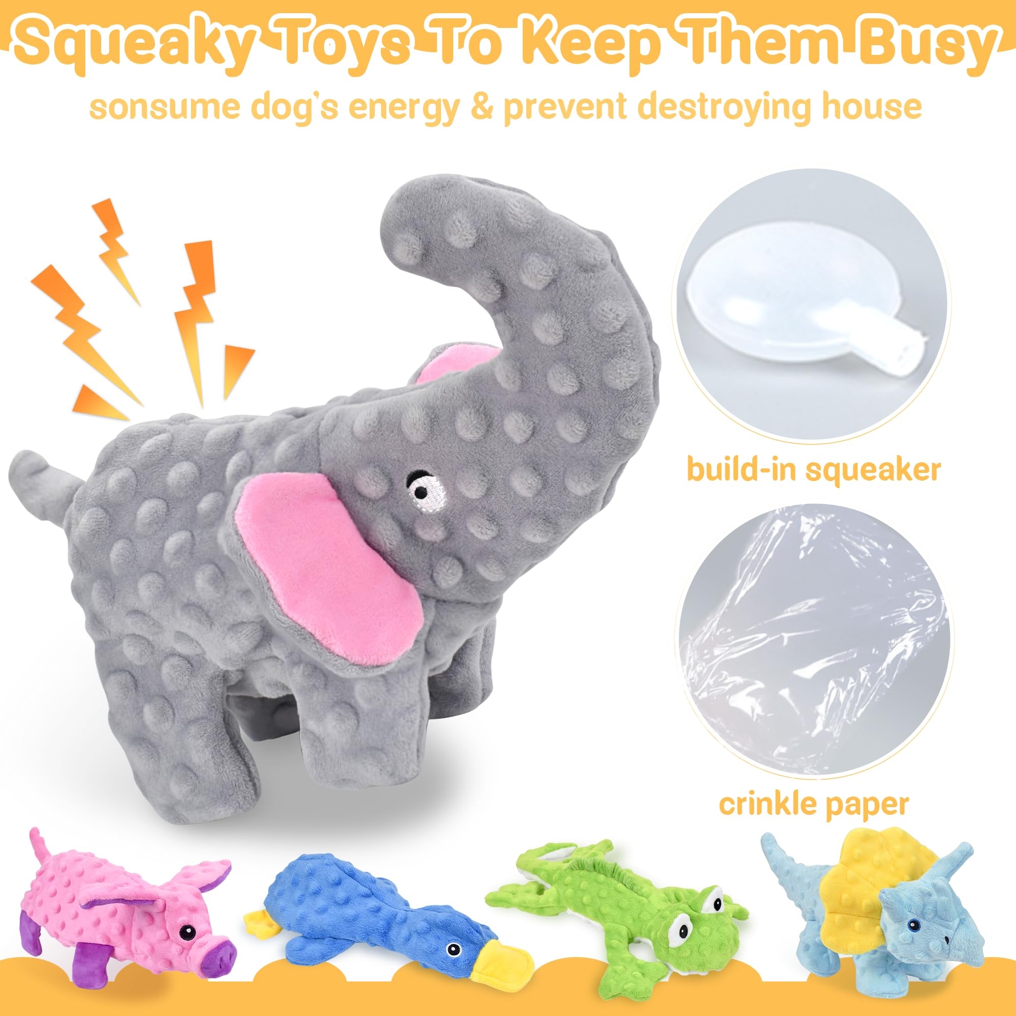 LECHONG durable pack of dog toys with crinkle paper and squeaker