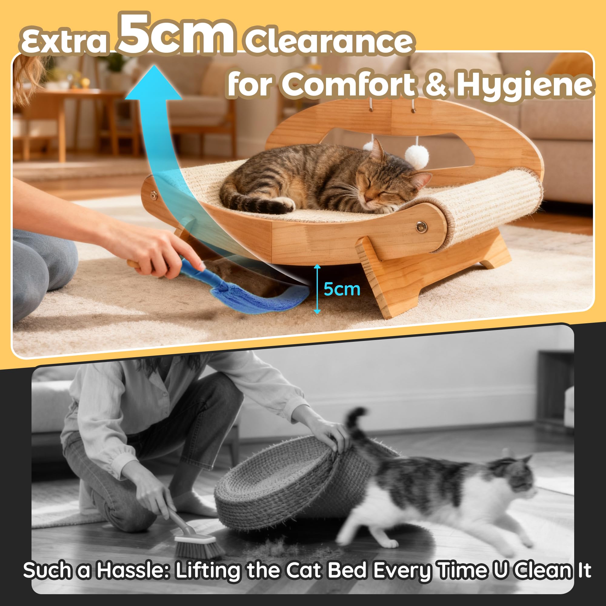 LECHONG elevated 5cm clearance keeps cats away from dust and cold floors