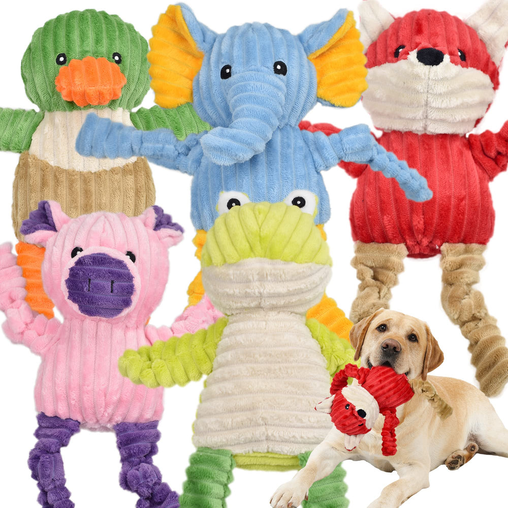 LECHONG five-pack tough dog toys fox with squeaker for interactive play and squeaky rewards.