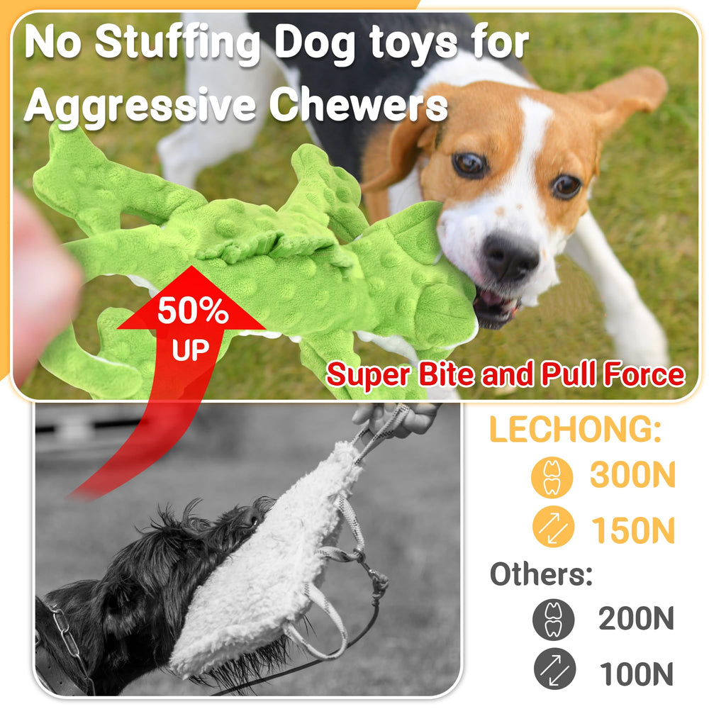 LECHONG no-stuffing dinosaur toy for heavy chewers with durable stitching and mesh