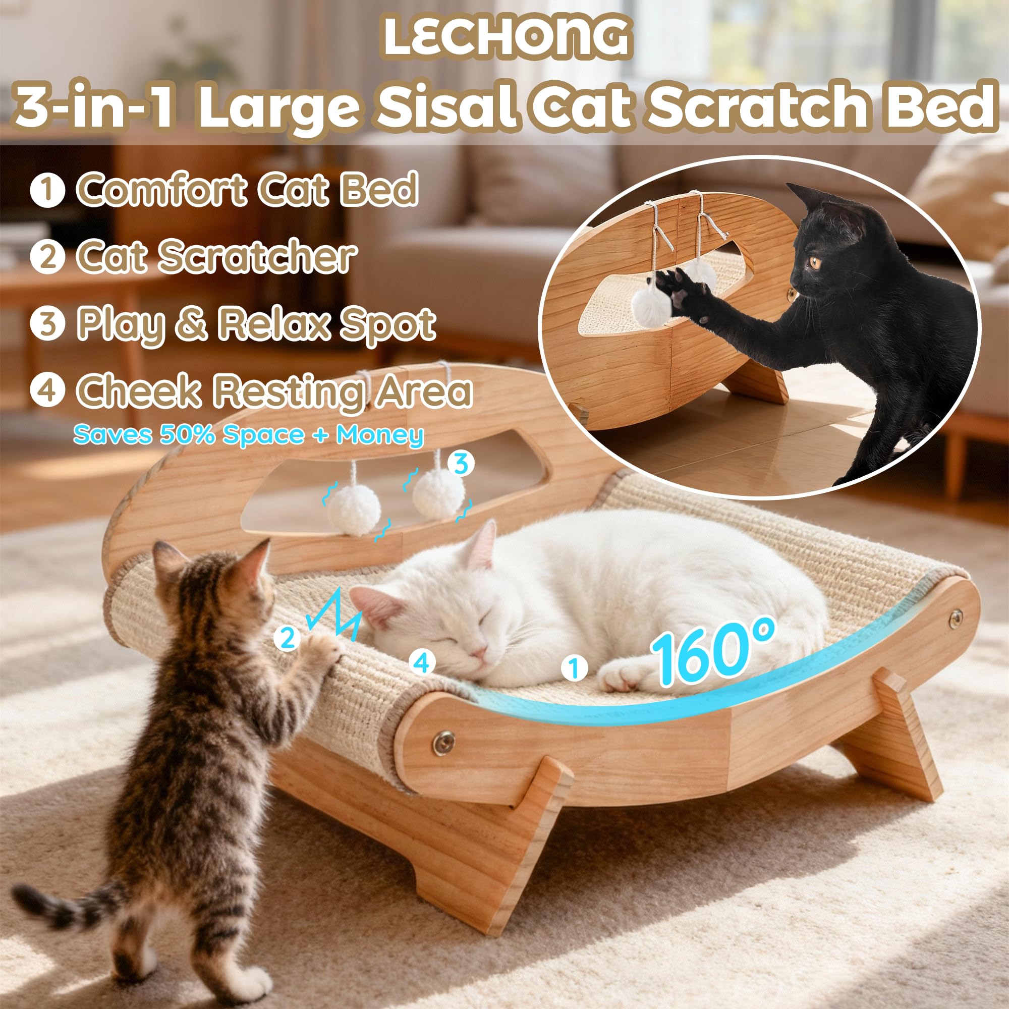 LECHONG thicker sisal mat highlights durable scratching surface
