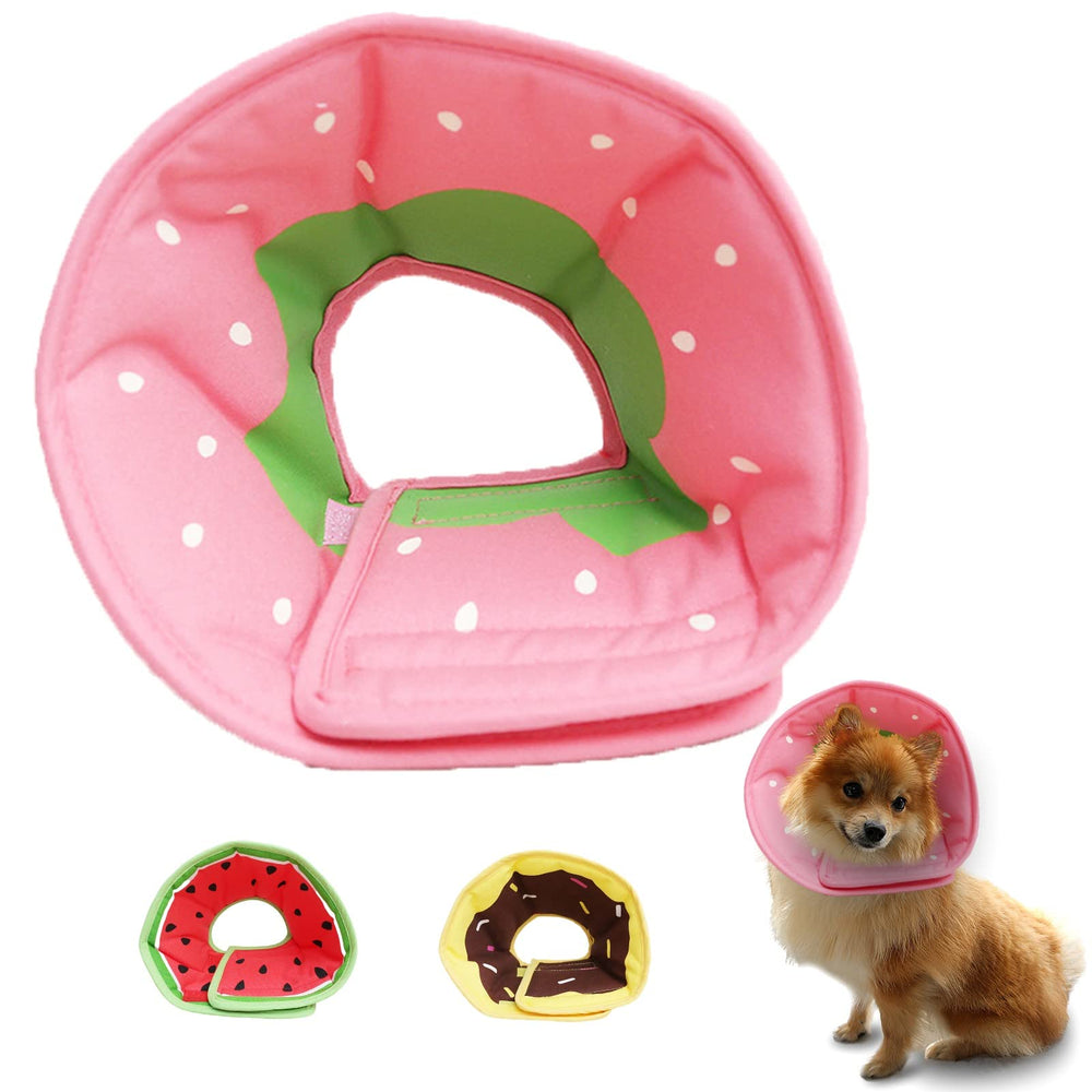 Leeper soft dog cone with donut pattern offers comfortable protection after surgery.