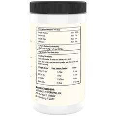 Left Coast Performance bone broth powder being poured over kibble to boost flavor.