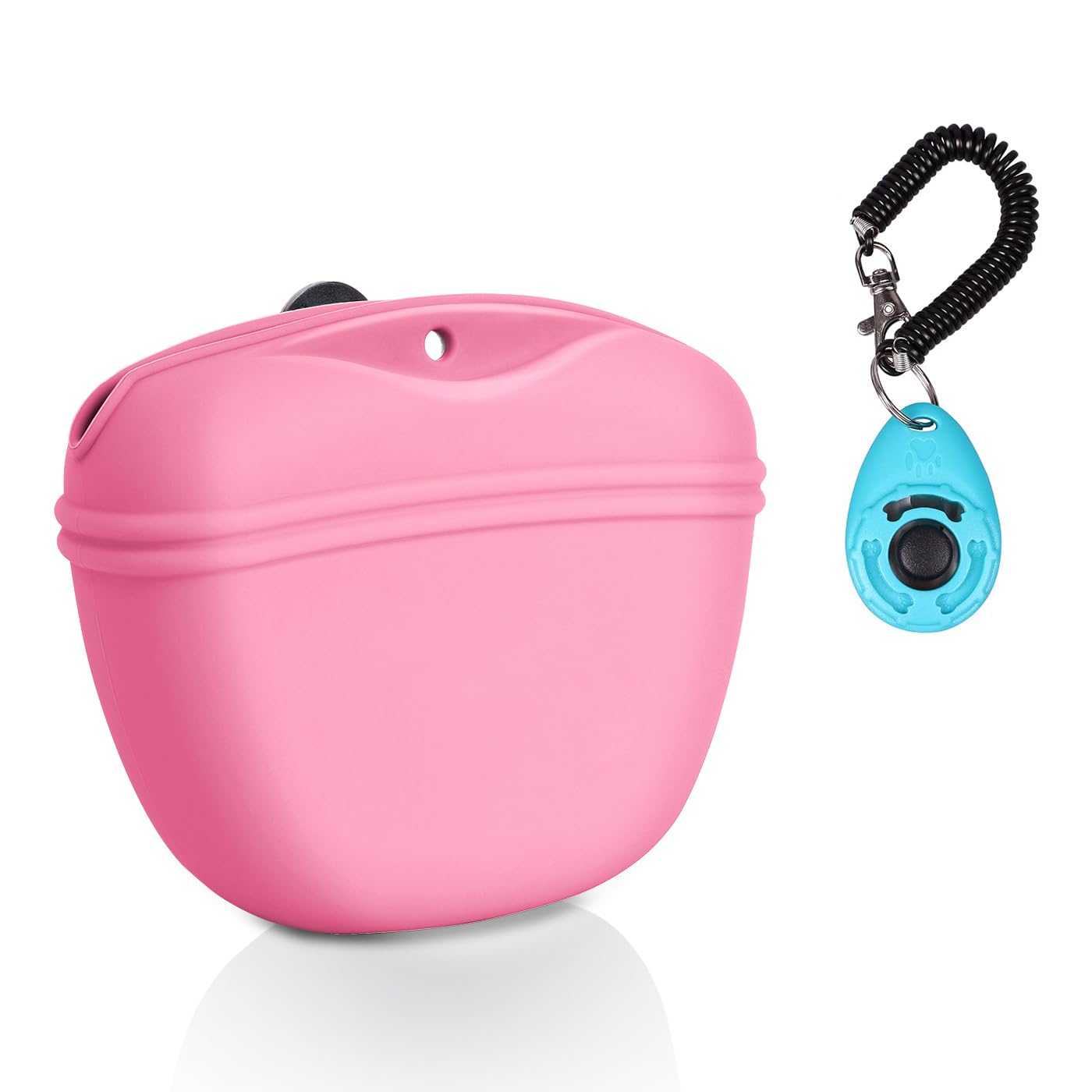 Left&Right dog clicker training kit pink treat pouch for easy feeding on walks.