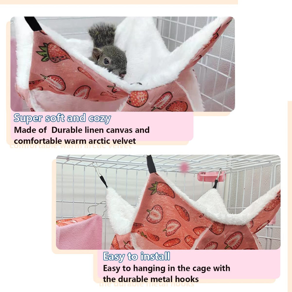 LEFTSTARER strawberry-colored hammock bed adds cozy pop to cage aesthetics