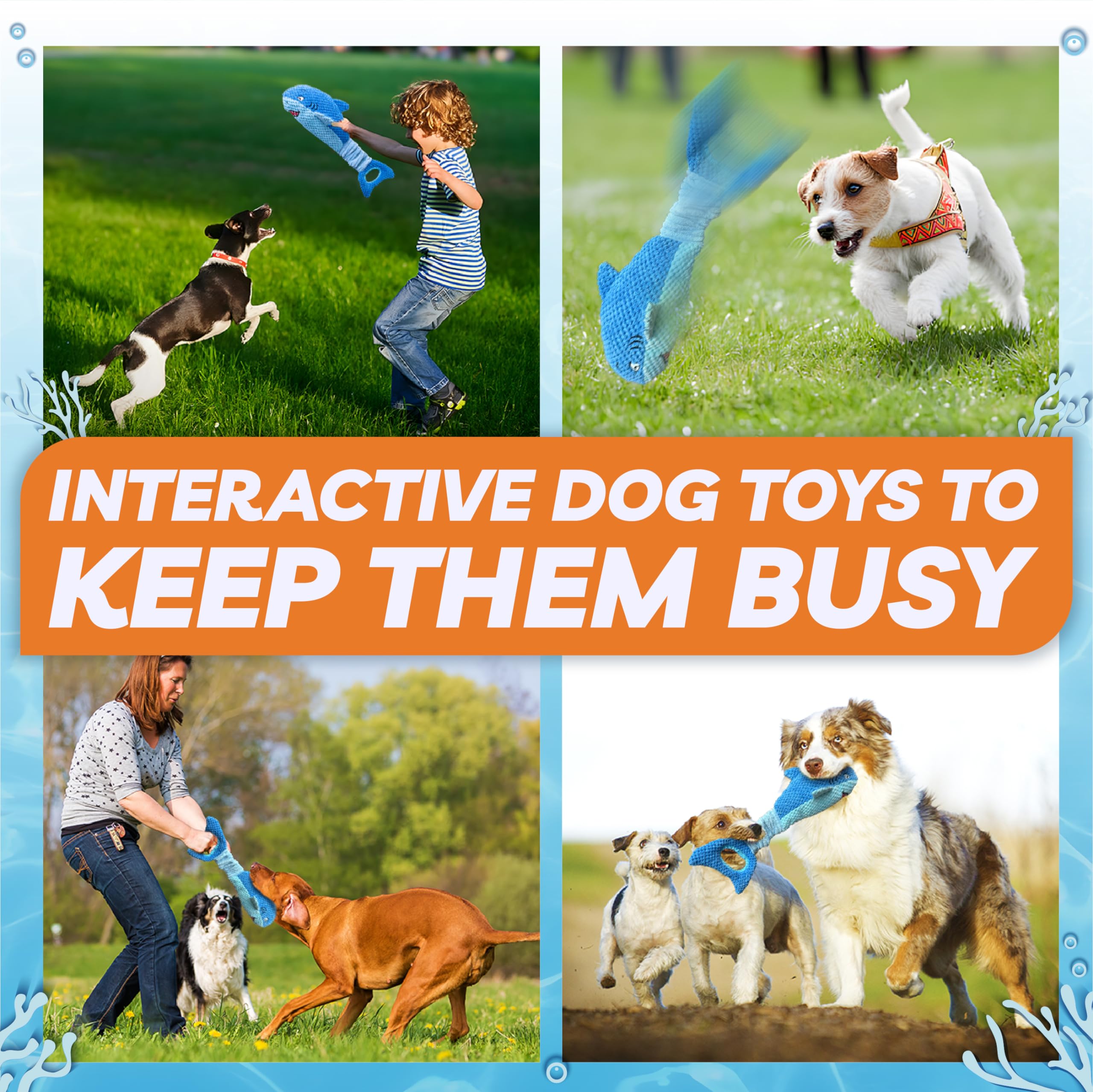 LEGEND SANDY jumbo-size shark plush is great for indoor and outdoor fetch.