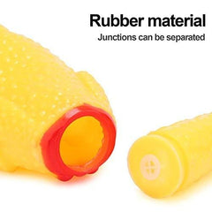 LEGEND SANDY Screaming Chicken dog toy yellow closeup squeaker highlights engaging sensory experience.