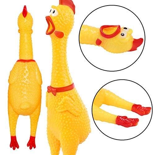 LEGEND SANDY Screaming Chicken dog toy yellow pack side showcases durable latex for lasting fetch sessions.