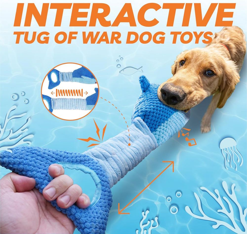 LEGEND SANDY blue shark toy tail pull ring enables easy tug-of-war grip