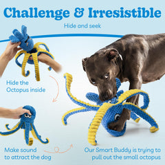 Legend Sandy octopus toy inside view shows stuffing-free design with squeakers