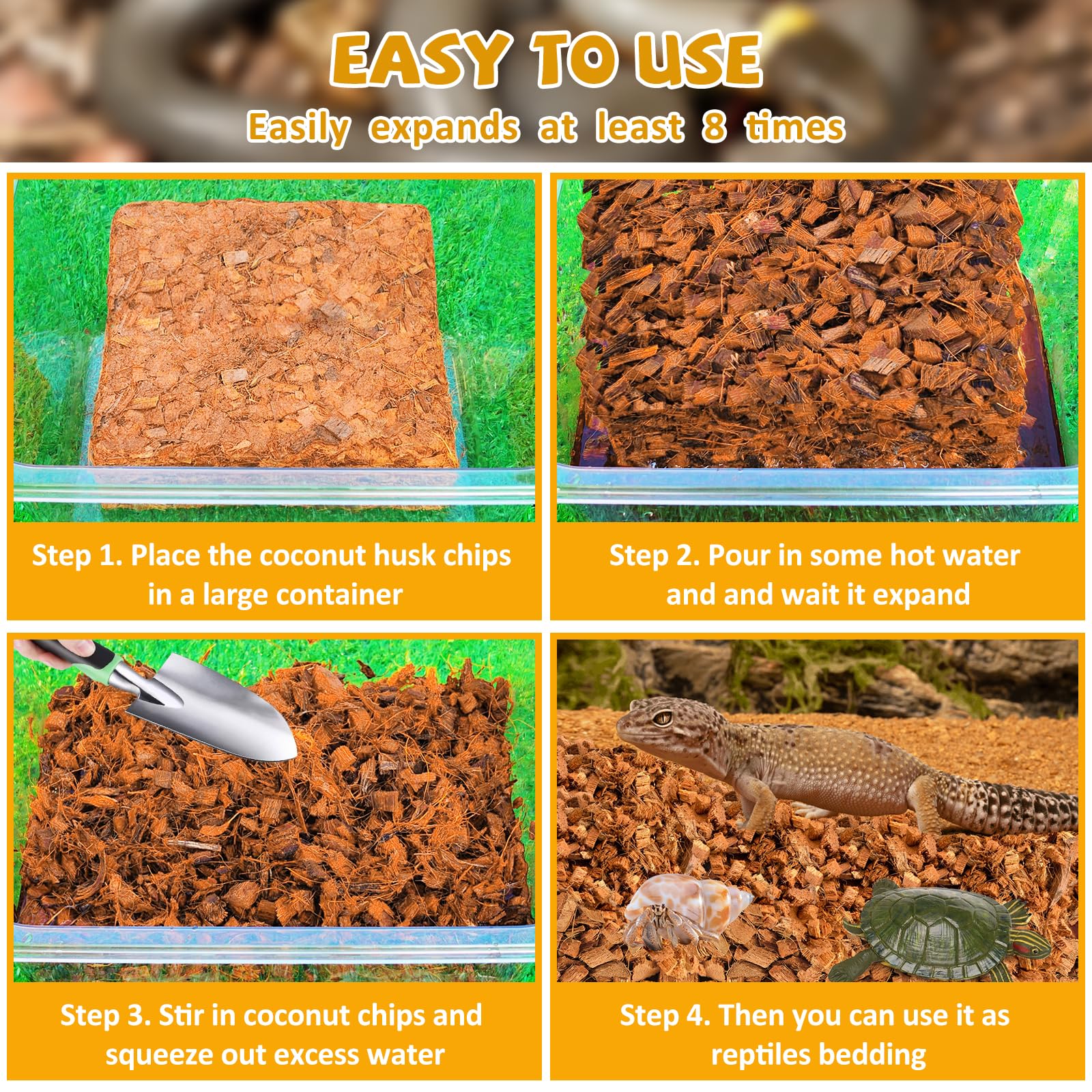 Legigo coconut chip substrate delivering odor absorption for cleaner terrarium setups.