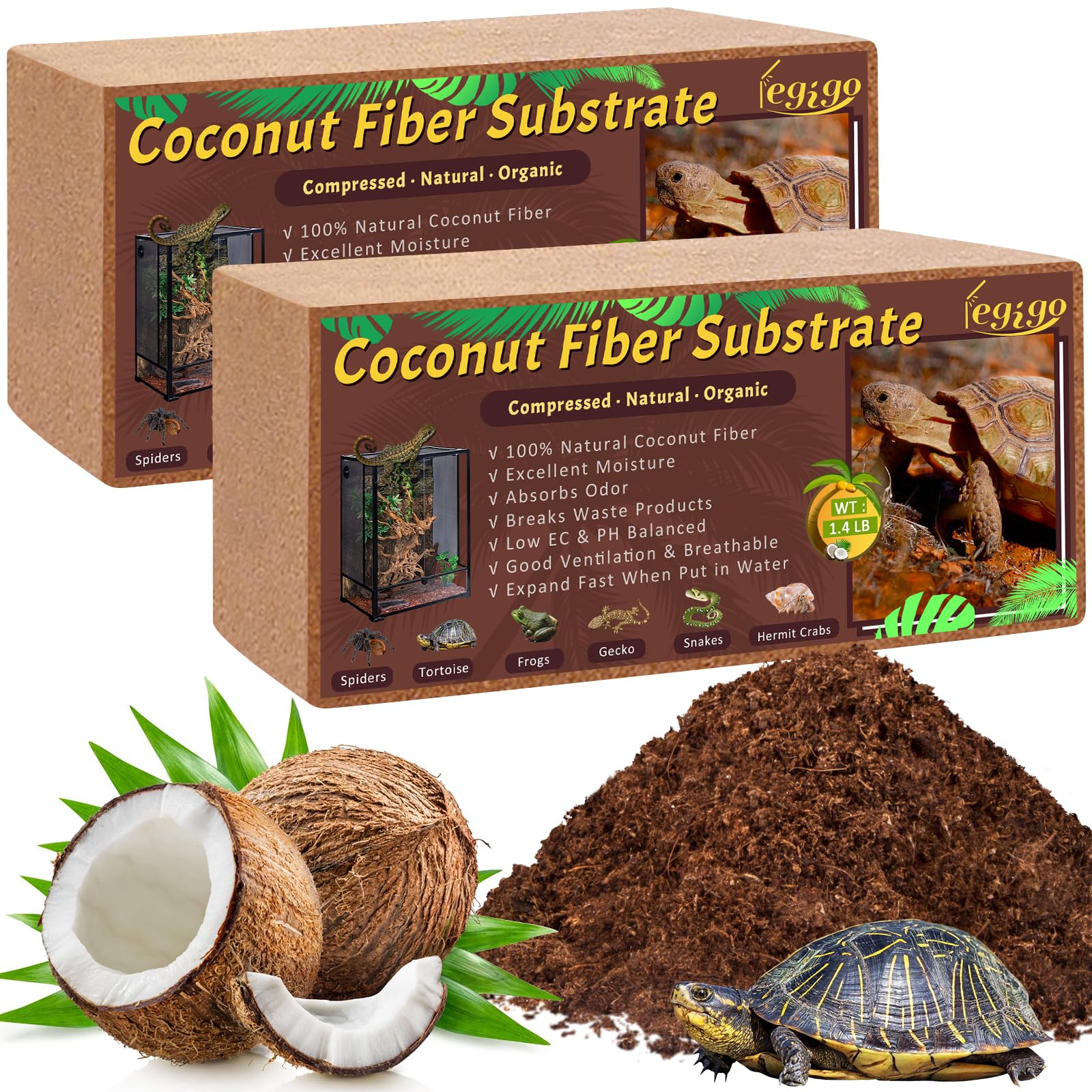 Legigo coconut fiber substrate pack1 showing compressed bricks ideal for expansion and reptile terrarium bedding